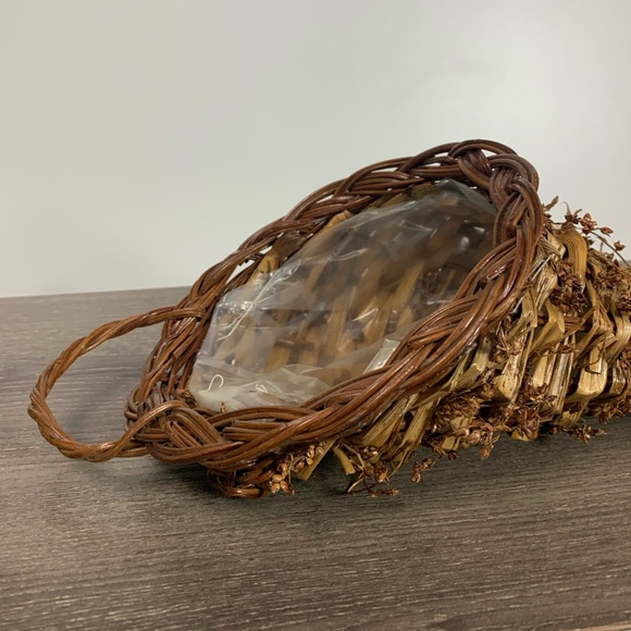 Primitive Cornucopia Horn Basket Lined Floral Thanksgiving Fall Farmhouse Rustic - Picture 4 of 16